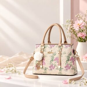 Full view of the floral print tote handbag
